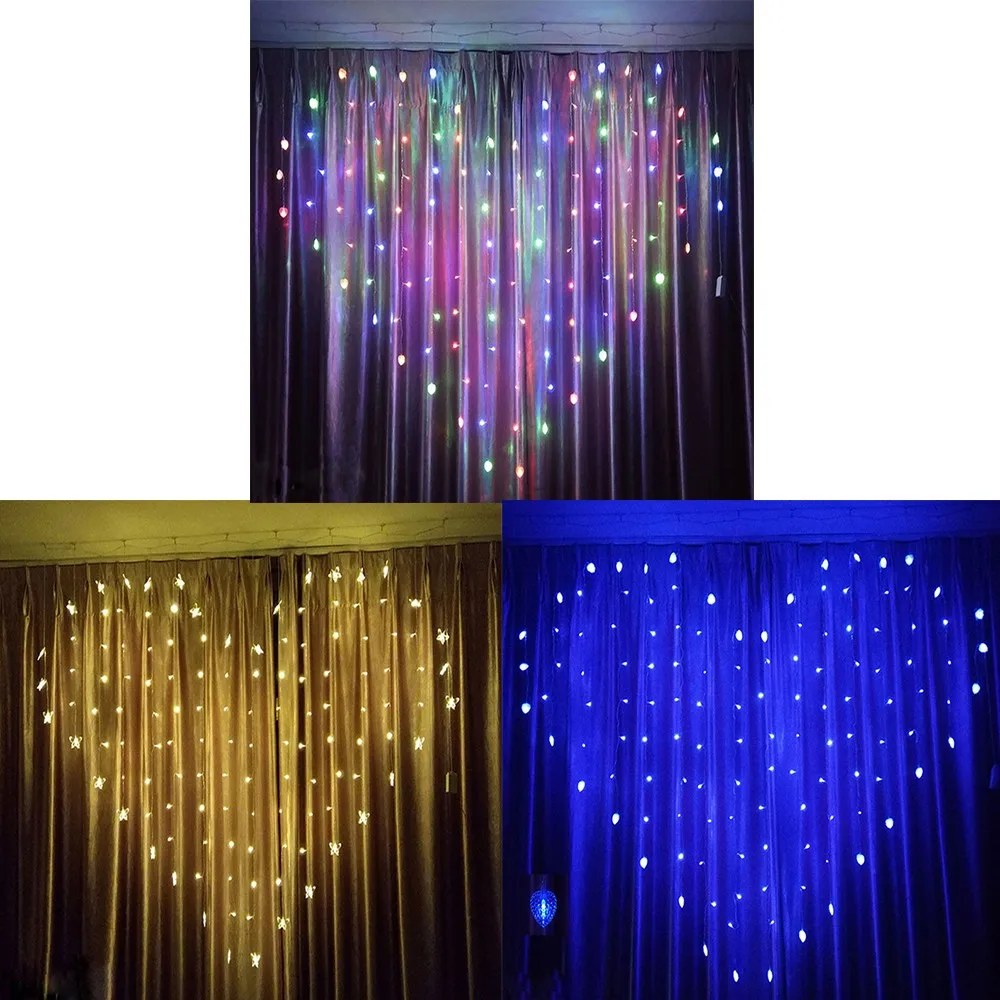 2*1,5 м светодиодный занавес струны легкие гирлянды сказочные огни для свадьбы витрина рождественские вечерние в помещении декоративная лампа в форме бабочки