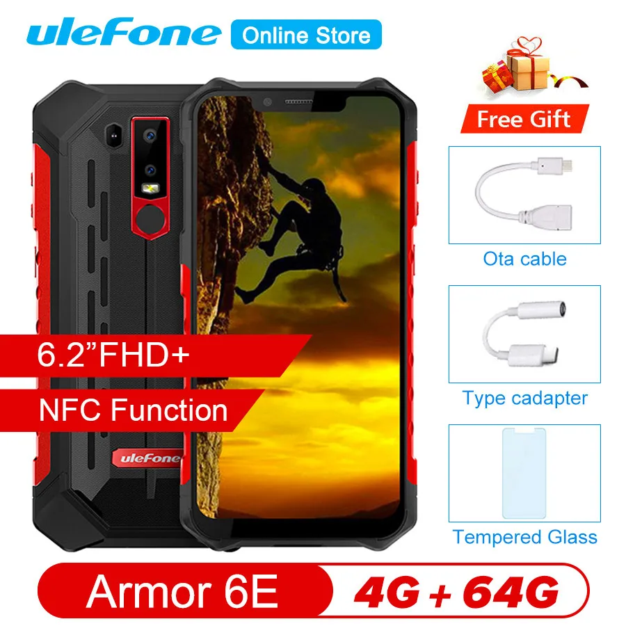 Ulefone Armor 6E Android 9,0 6," IP68 Водонепроницаемый Helio P70 4G+ 64G для распознавания лица NFC Беспроводная зарядка прочный мобильный телефон