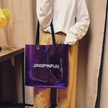 

New Ladies Summer Large Capacity Shoulder Bag Simple and Stylish Letter Print Portable Transparent Bag High Quality Jelly Bag