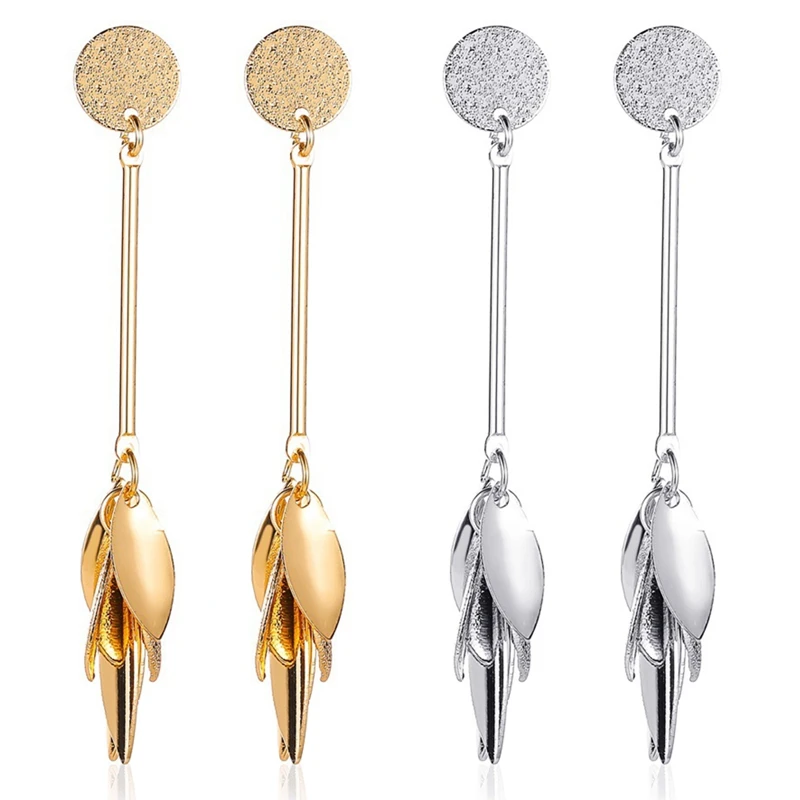 Long tassel retro frosted leaf earrings personality temperament hundred matching accessories