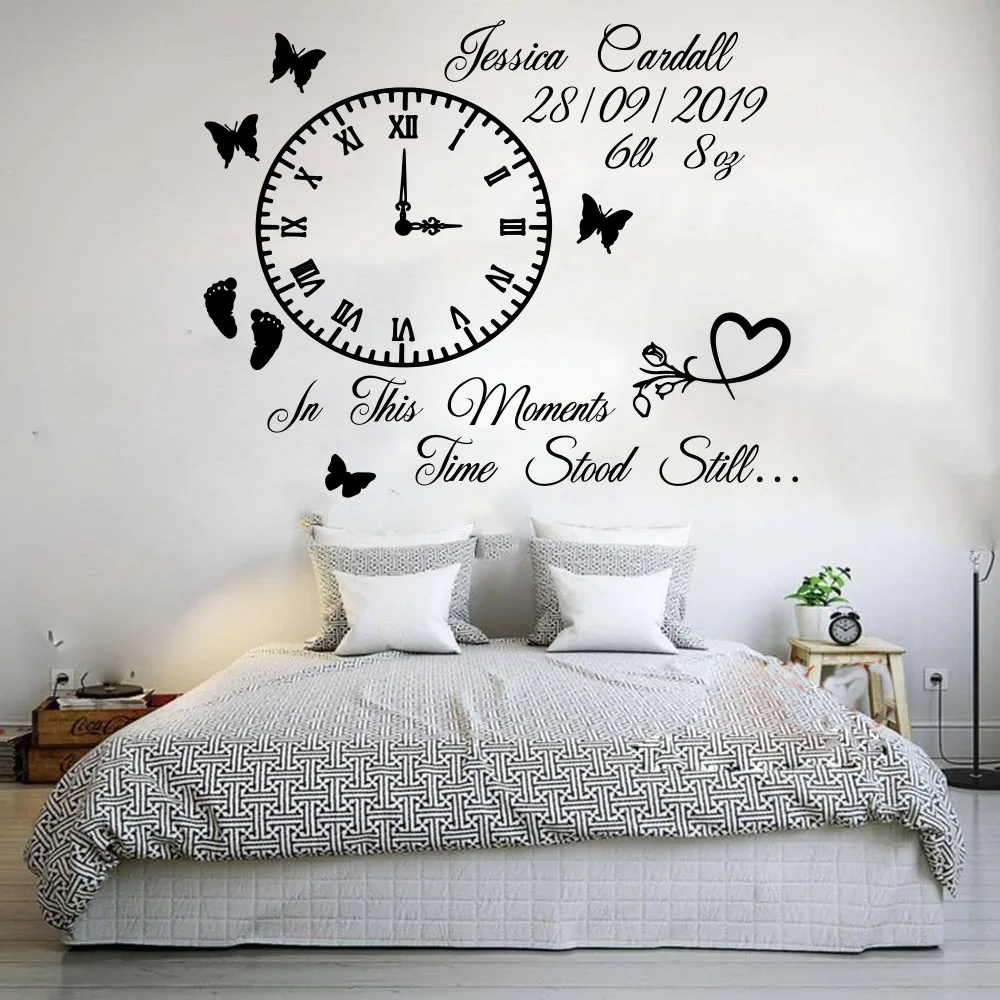 

Personalised Family In This Moments Time Stood Still Clock Wall Sticker Decal Heart Flora Vinyl Baby Nursery Kids Room