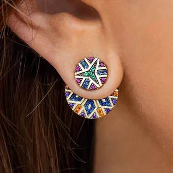 

Vintage Ethnic Tribal Round Drop Earrings for Women Boho Multicolor Rhinestone Oval Geometric Earrings Party Jewelry Gift