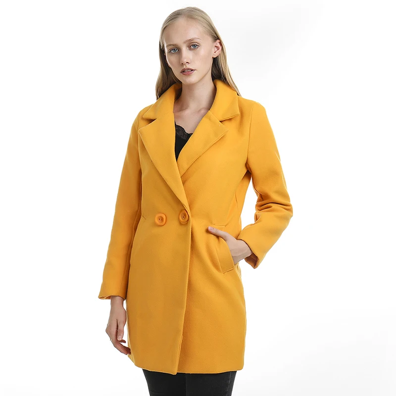 yellow Зимнее шерстяное пальто, Двустороннее пальто, Женское зимнее кашемировое пальто с отложным воротником, новинка, длинное офисное Женское пальто - Цвет: yellow