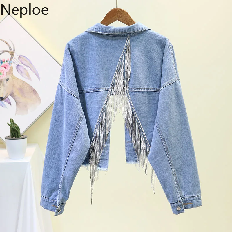 Женская свободная джинсовая куртка в Корейском стиле с кисточками Neploe короткая