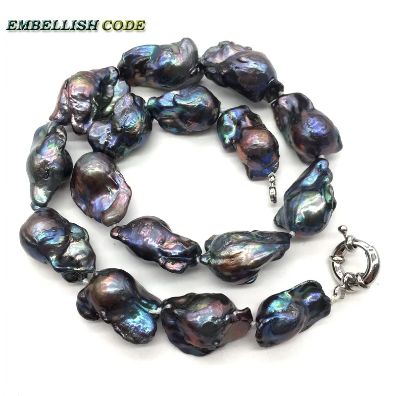 Large baroque pearl Irregular statement necklace tissue nucleated flameball black blue natural pearls popular jewelry elegant