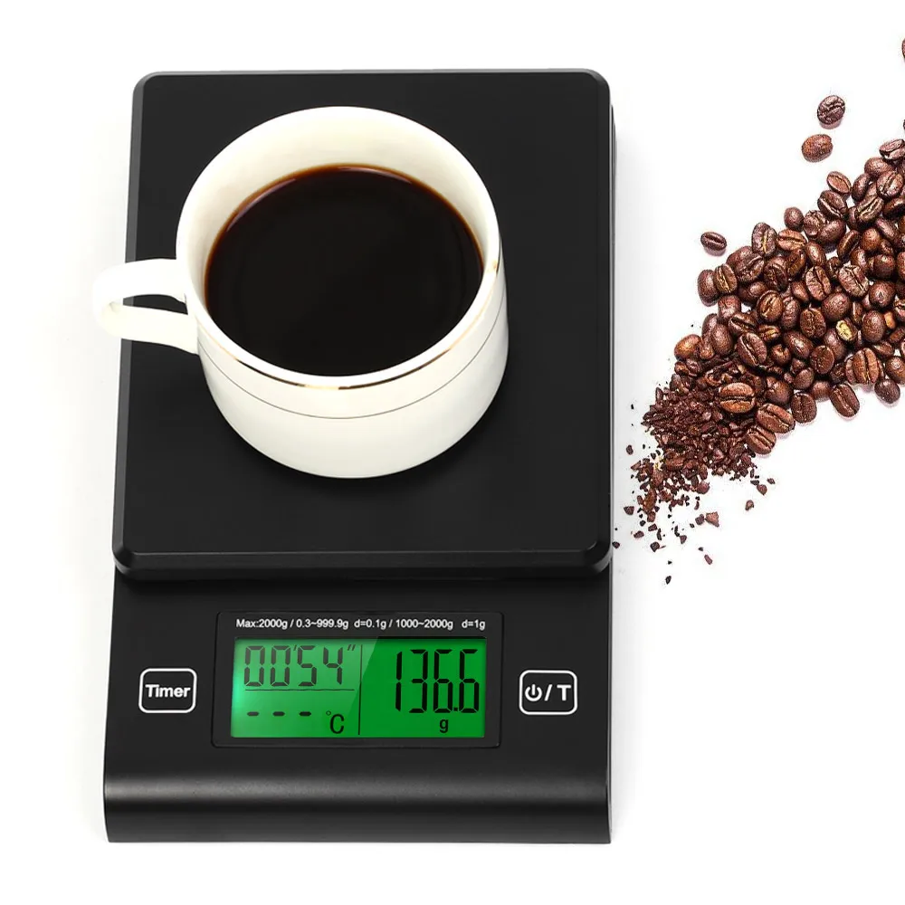  Digital Coffee Scale Multifunction Kitchen Food Scale with Timer Temperature Probe LCD Display Gree - 4000327164725