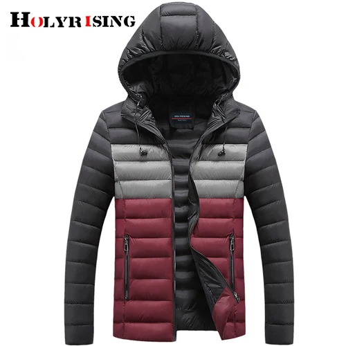 Holyrising модная зимняя новая мужская повседневная Парка хлопковая теплая хлопковая куртка с капюшоном зимние пальто Мужская на подкладке пальто 18956-5 - Цвет: Черный