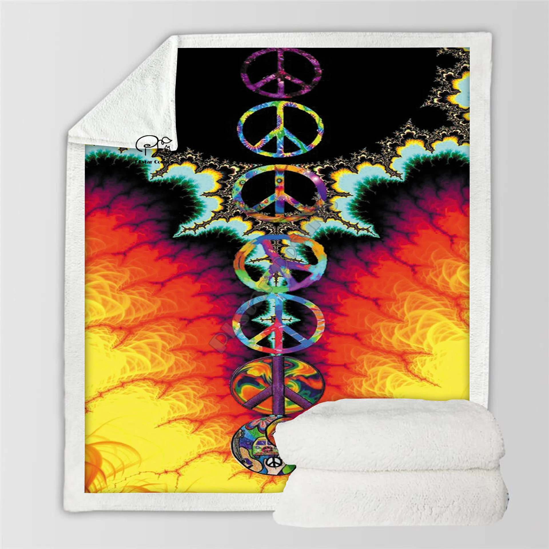 

Plstar Cosmos Hippie Peace And Love Psychedelic funny Blanket 3D print Sherpa Blanket on Bed Home Textiles Dreamlike style-15