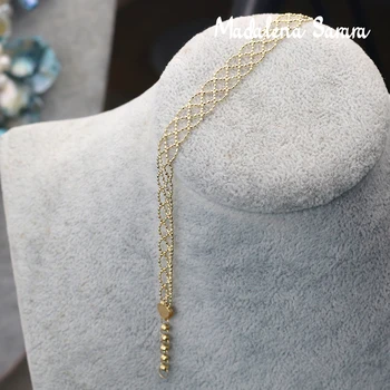 MADALENA SARARA 18k Gold Women Bracelet Flat Round Gold Bead Weave Style Handmade High Quality Au750 Grid Chain Bracelet 6