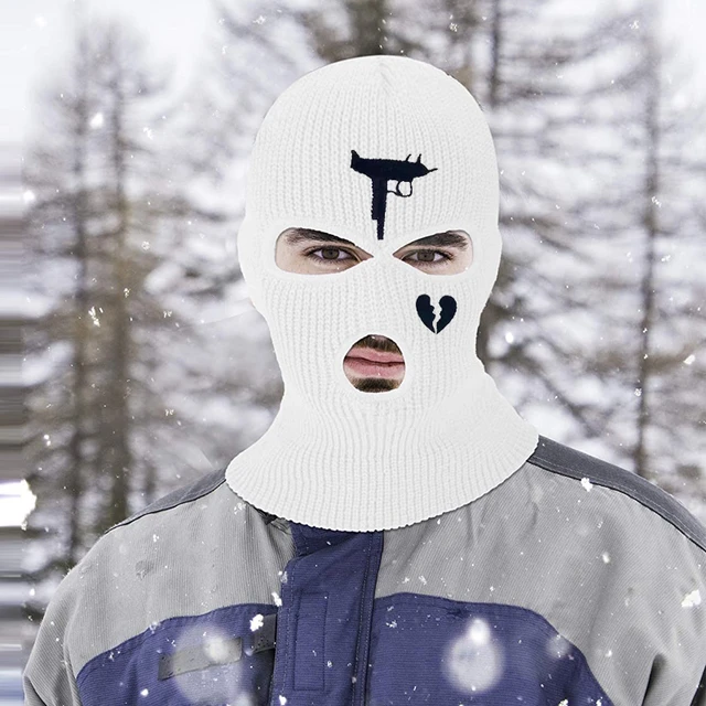 Masque Facial Cagoule Brodé À 3 Trous Pour Temps Froid, Masque De