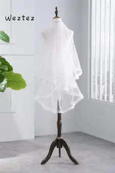 

Two Layers Wedding Veil Accessories Ivory White Lace Edge Short Wedding Bridal Veil With Comb TS017