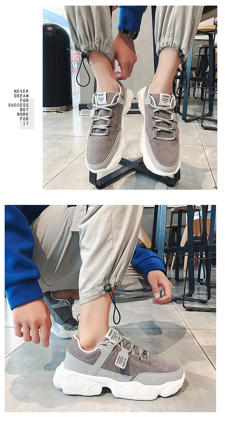 Men's Chunky Sneakers Fashion Thick Bottom Patchwork Upper Dad Shoes Solid Color Lace-up Outdoor Leisure Non-slip Men Shoes