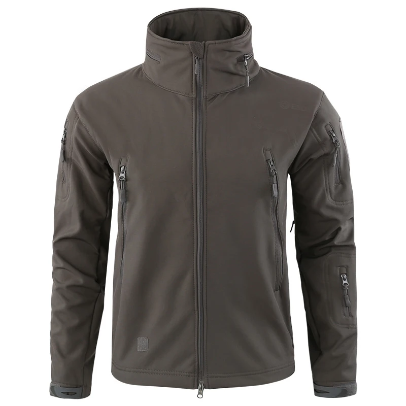 Куртки мужские Зимние флисовые тактические куртки США армейский стиль с капюшоном пальто водонепроницаемая ветровка парка - Цвет: Gray