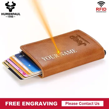 

HUMERPAUL Credit Card Holder Wallet Men Women Metal RFID Vintage Aluminium Bag Crazy Horse PU Leather Bank Cardholder Case New