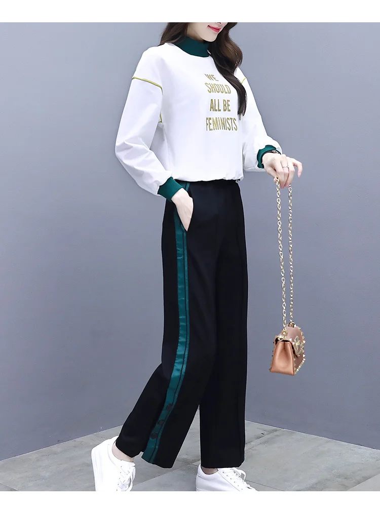 YICIYA letter ladies 2 piece set outfit tracksuit whiter plus size winter autumn women pant and top co-ord set elegant clothes