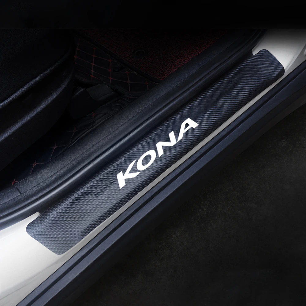 

4PCS PU Leather Decal Auto Door Sills Sticker Car Door Threshold Decor Stickers For Hyundai KONA 2017 2018 2019 2020 Accessories