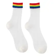 Прозрачные радужные короткие носки для девочек; женские тонкие носки до щиколотки в стиле Харадзюку