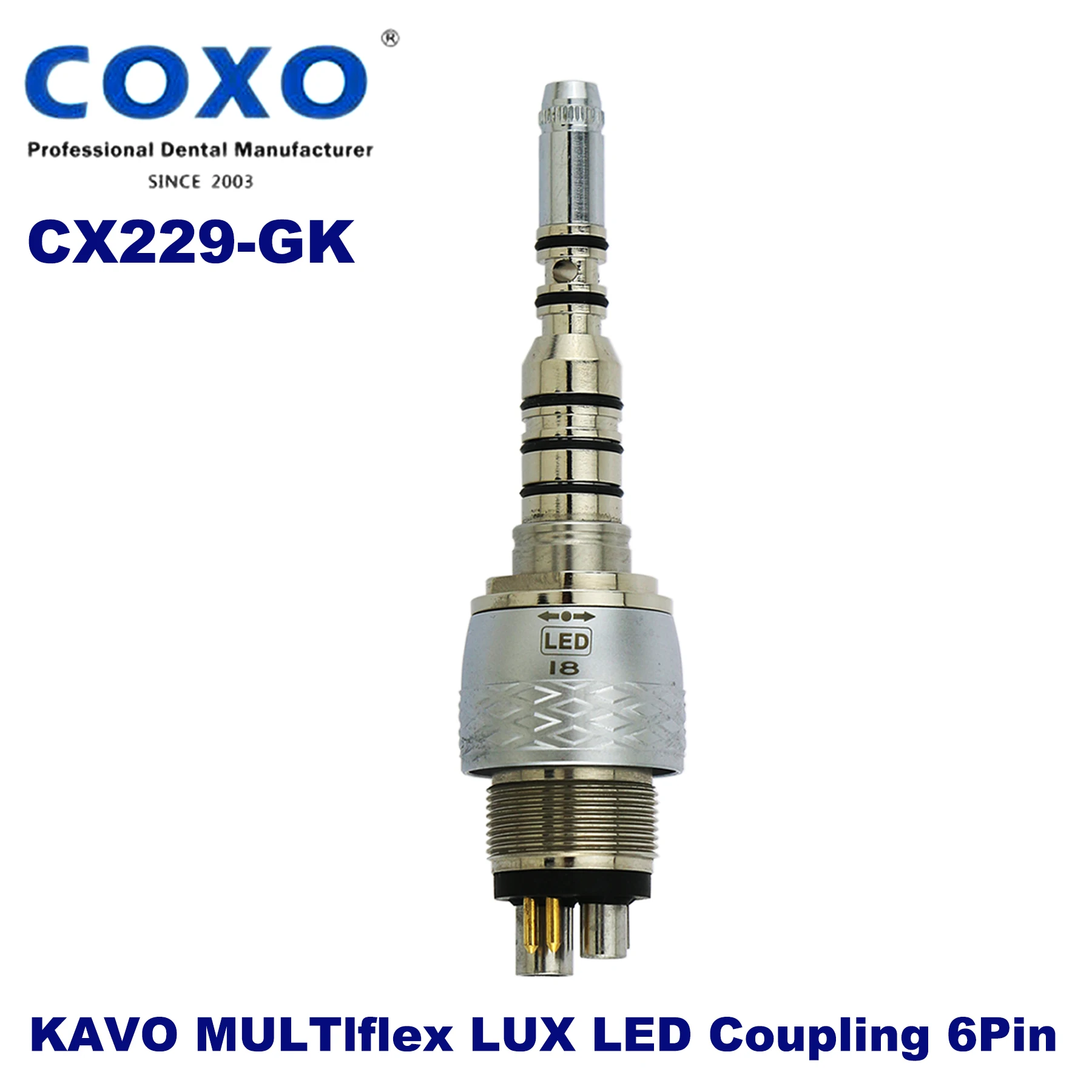 

COXO Dental LED Fiber Optic High Speed Turbine Handpiece LED Coupler Coupling 6Pin 6Holes CX229-GK KAVO Multiflex LUX Type