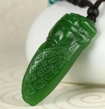 

LETSFUN Fine Jewelry Natural Hand-carved Black Green Jade Cicada Lucky Amulet Pendant Necklace + Rope Free Shipping