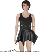 

Black Sexy Mini Sleeveless Latex Dresses With Round Collar Rubber Bodycon Playsuit Without Zipper Plus Size LYQ-0024