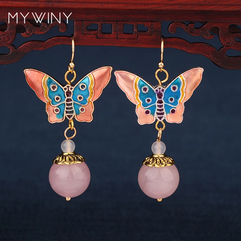 MYWINY Винтажные серьги с натуральными камнями этнические блестящие подвески