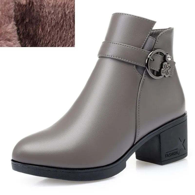 Gray fluff AIYUQI женские ботинки; Новинка года; зимняя обувь; большие размеры 41, 42, 43; женские зимние ботинки; женские ботильоны на среднем каблуке - Цвет: Gray fluff