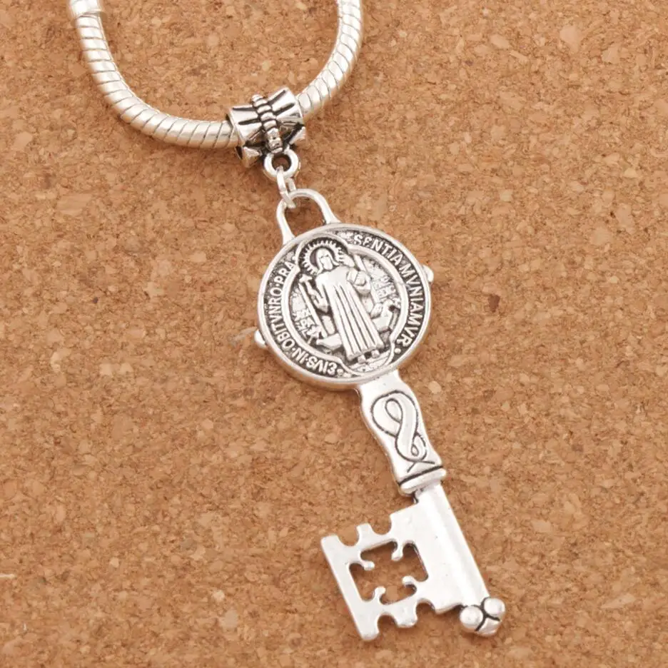 

Saint Charm Beads Benedict Medal Cross Key 62.6x19.7mm Dangle Fit European Bracelets Jewelry DIY B1685 50pcs zinc alloy