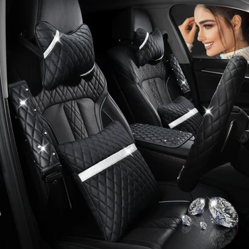 

KKYSYELVA Leather Car Headrest Pillow Neck Pillows Lumbar Support for Office Chair Waist Back Support Car Styling