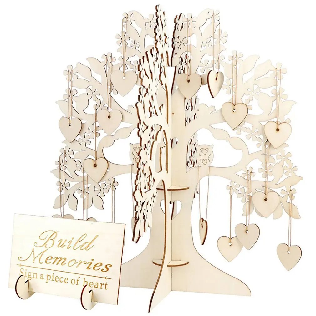 

Wedding Guest Book Tree Visit Sign Guest Book Wooden Hearts Pendant Drop Ornaments For Wedding Party Decoration Supplies