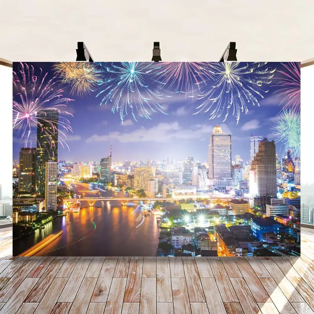 City Fireworks Celebration Photography Backdrops Happy New Year Baby Portrait Photocall Background For Studio | Электроника