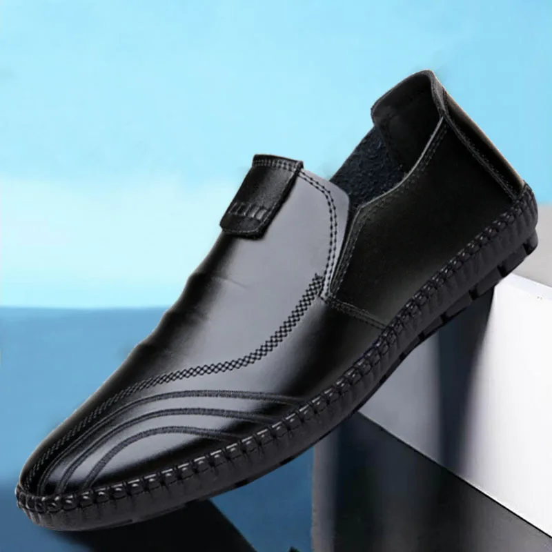 

Man Leisure Leather Shoes Spring Autumn Soft Male Casual Shoes British Trend Black Loafers Slip-On Fashion Business Luxury Flats
