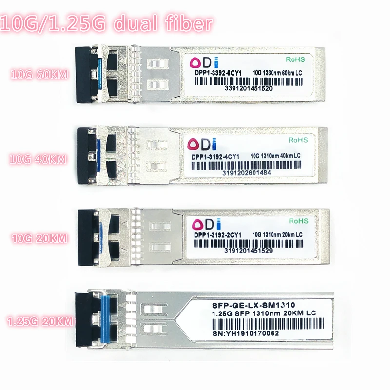 

SFP 1.25G/10G LC 20/40/60km dual fiber compatible 1310nmSFP+ Transceiver Industrial grade -40-85Ccompatible with Mikrotik Cisco