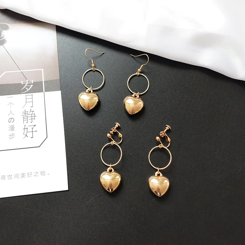 

Accessories Japanese-style INS-Style Simple Retro Geometry Peach Heart Heart Earrings Clip-on Earrings Women's Ear Rings
