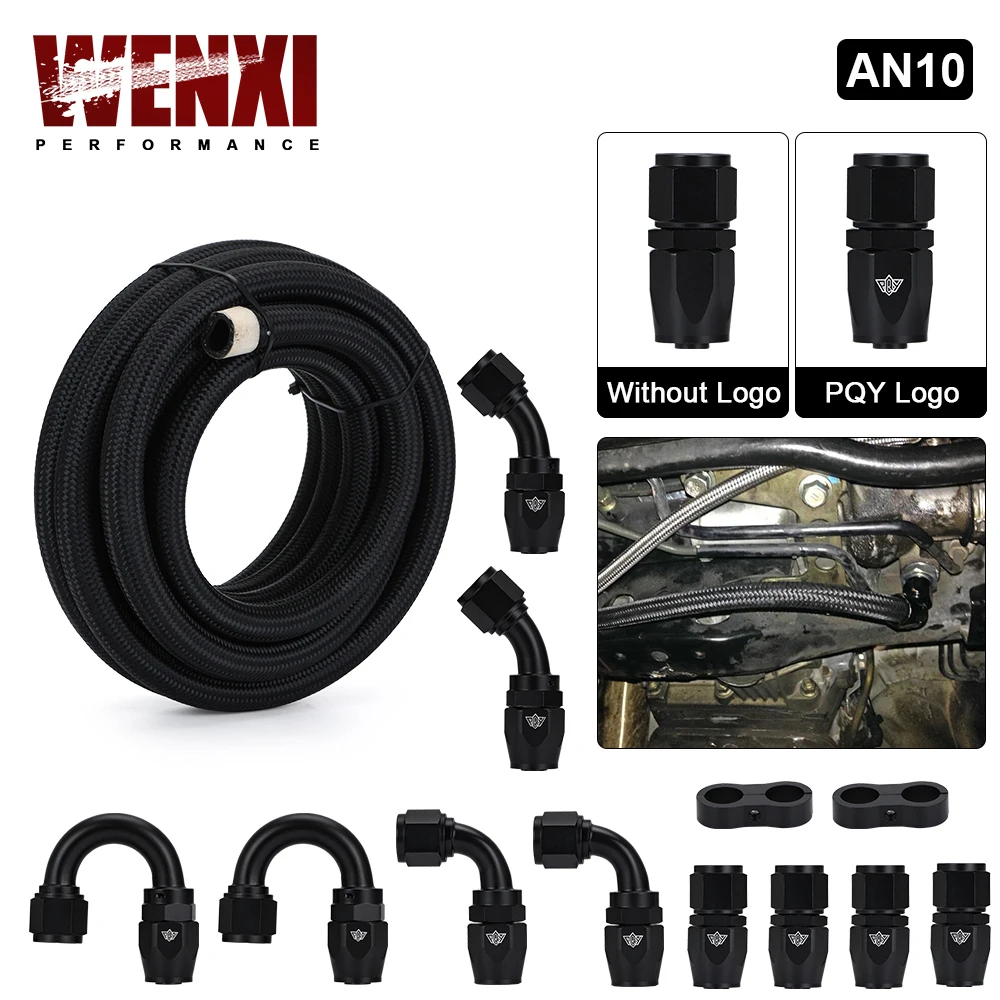 

10AN AN10 Oil Fuel Fittings Hose End 0+45+90+180 Degree Oil Adaptor Kit AN10 Braided Oil Fuel Hose Line 5M Black With Clamps