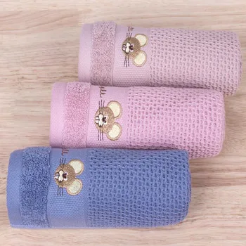 

Cotton Face Towel Bath Sheet Towel Honeycomb Face Towels Embroidered Mouse Head Household Serviette Main Washcloth Face Terry
