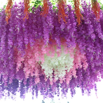 

12pcs Artificial Wisteria Flower Flowers Lvy Vine for Wedding Home Decoration Wall Garden Decor Flowers Rattan TM392