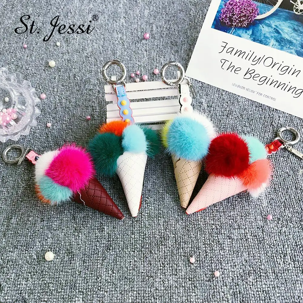 Новинка 2019 модный брендовый брелок ST.Jessi из натурального меха норки в виде конуса