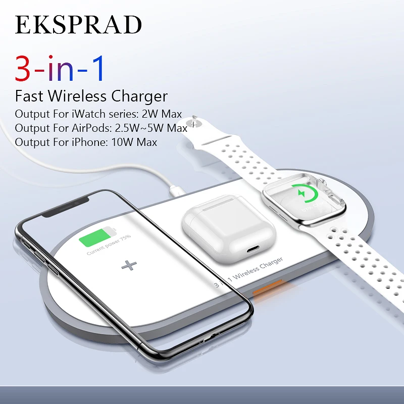 EKSPRAD 3 в 1 Беспроводное зарядное устройство 10 Вт быстрая Беспроводная зарядная