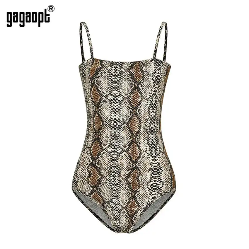 Gagaopt леопардовое боди для женщин, сексуальное облегающее боди со змеиным принтом, обтягивающее Боди без рукавов, комбинезон с принтом, Комбинезоны - Цвет: Snake
