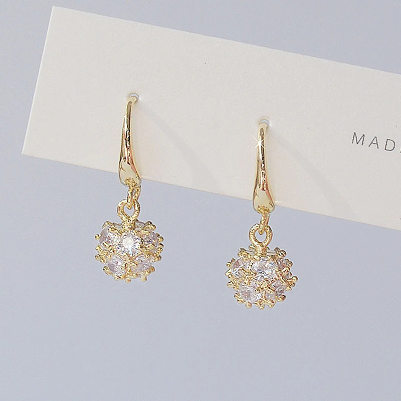 Ins Hot Sale Gold Ball Inlaid Big Zirconia Women Earrings 14K Real Gold Elegant Minimalist CZ Drop Earring Engagement Pendant - Image 3