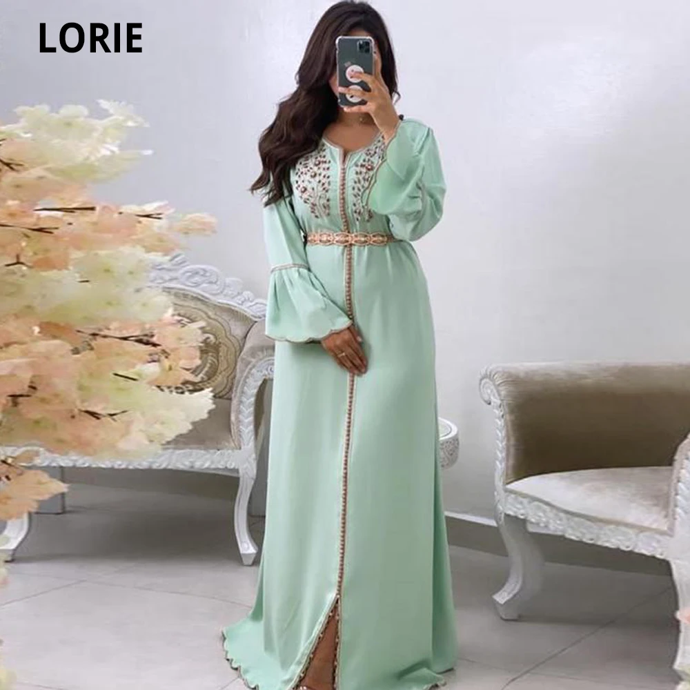 

LORIE Beading Green Moroccan Kaftan Formal Evening Dresses with Long Sleeve Prom Special Occasion Gowns Mother Dress Vintage