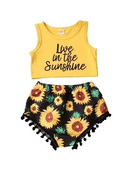 

Baby Girl Letter Clothing Set Summer Newborn Baby Girl Sunflower Vest Tops+shorts Pants 2pcs Set Outfit Clothes 0-18 Months