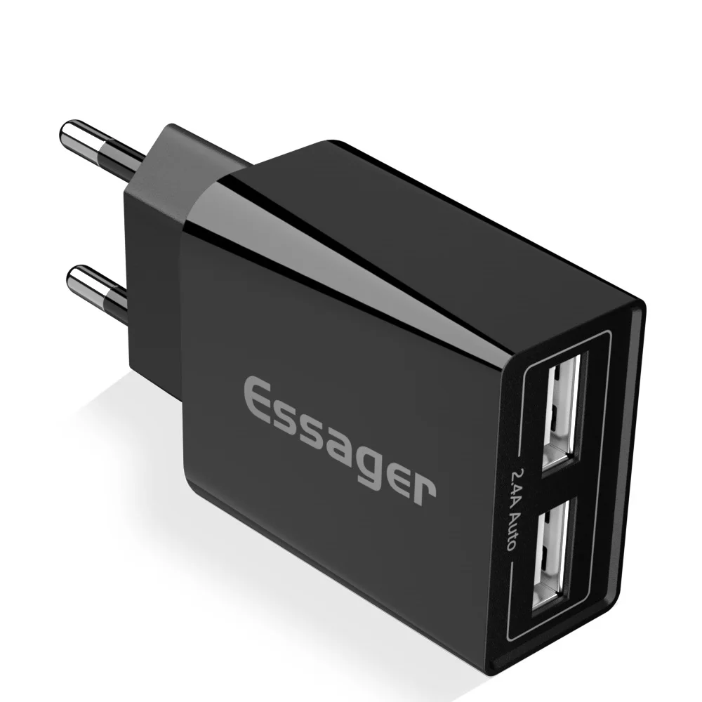 Зарядное устройство Essager 5 в 2,4 А USB для iPhone X, XR, XS, Max, samsung, Xiaomi, ЕС, штепсель, умное зарядное устройство для путешествий, адаптер, зарядное устройство для мобильного телефона - Тип штекера: Black