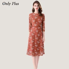 

Only Plus Orange Spring New Floral Slim Lace Fashion All-match Dress O-neck A-line Dresses Sweet Lady Holiday Vestidos