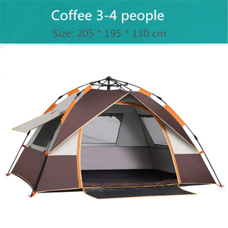 Разведчики полностью автоматическая палатка наружная защита от шторма 3-4 человека утолщенная защита от дождя Двойные люди Кемпинг пляж Кемпинг - Цвет: Coffee