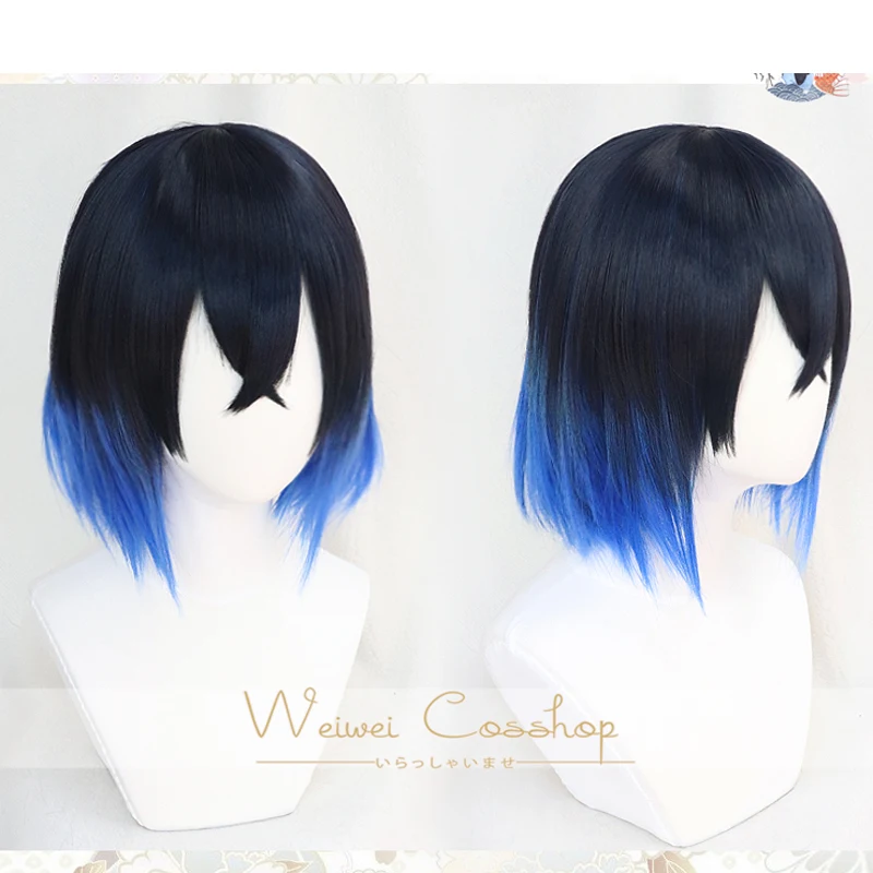 

Hashibira Inosuke Short Blue Ombre Wig Demon Slayer Kimetsu no Yaiba Heat Resistant Hair Cosplay Costume Wigs + Wig Cap
