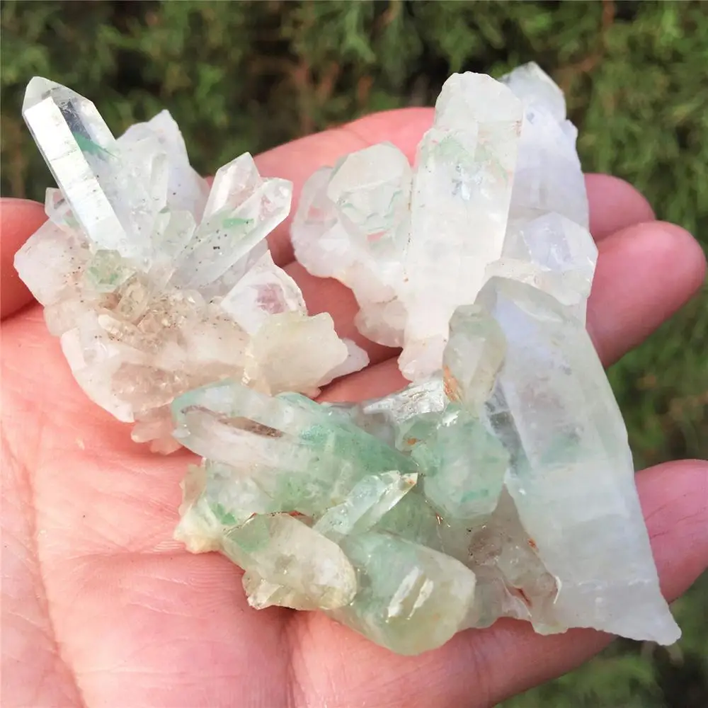 2 шт. натуральный зеленый Ghost Phantom Quartz кристалл кластера Исцеление образец отправлен случайным образом