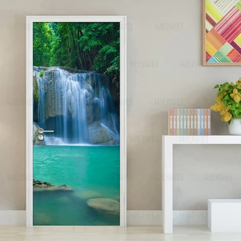 

3D Mural Wallpaper For Bedroom Door Sticker Waterfall Landscape Home Decor Photo Wallpaper PVC Self-Adhesive Door Mural Stickers