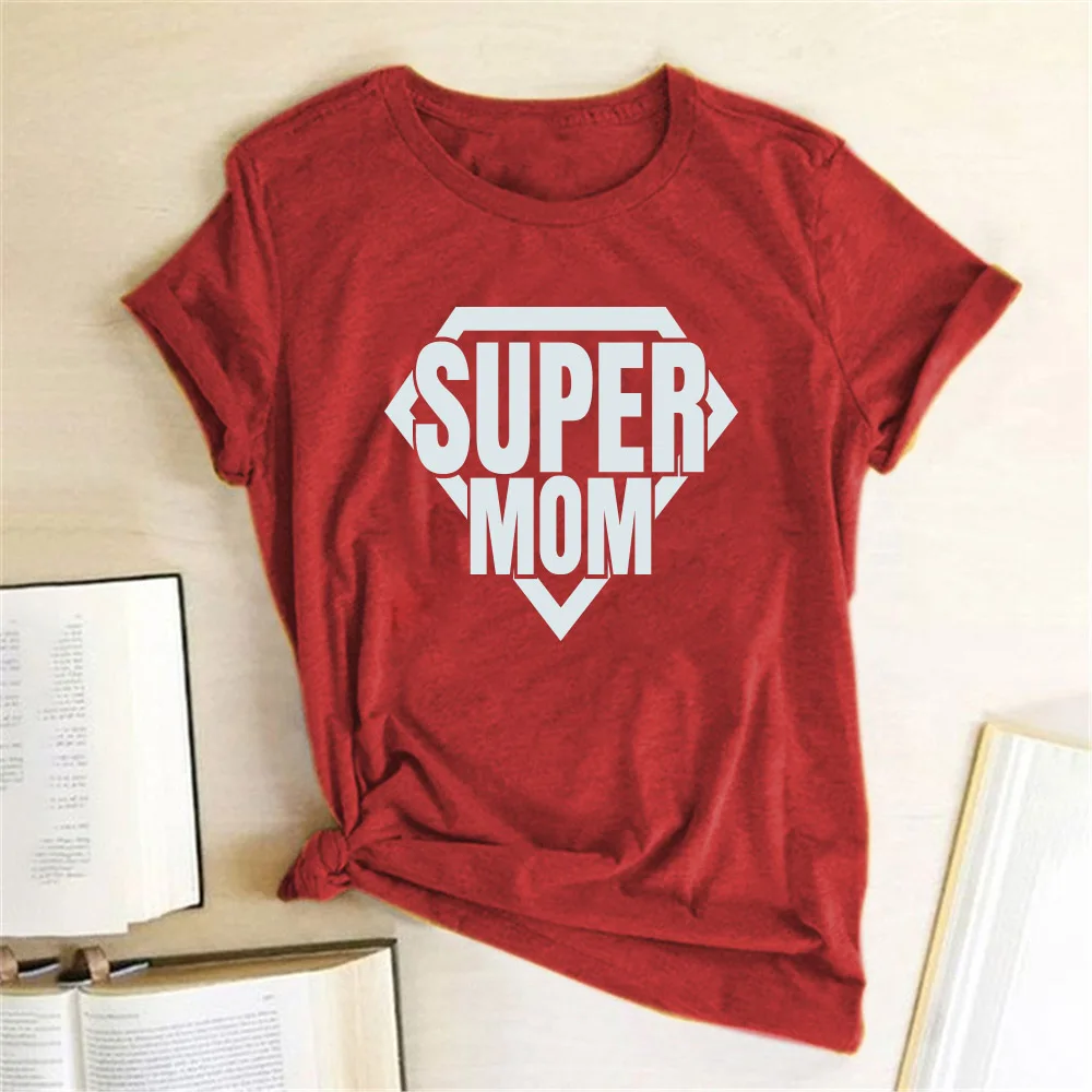 Mother's Day T-shirt Super Mom Print Women T-shirt Casual Short Sleeve Funny T Shirt Mother's Day Gift for Lady Harajuku Top Tee black t shirt for men Tees