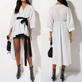 

Fashion Women's Asymmetrical Blouse ZANZEA 2020 Spring Shirts Casual 3/4 Sleeve Top Female Button Lace Up Blusas Plus Size Tunic
